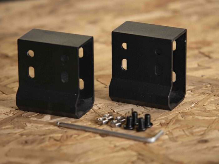 Roof tent awning brackets with hardware and Allen key tool for fitting.