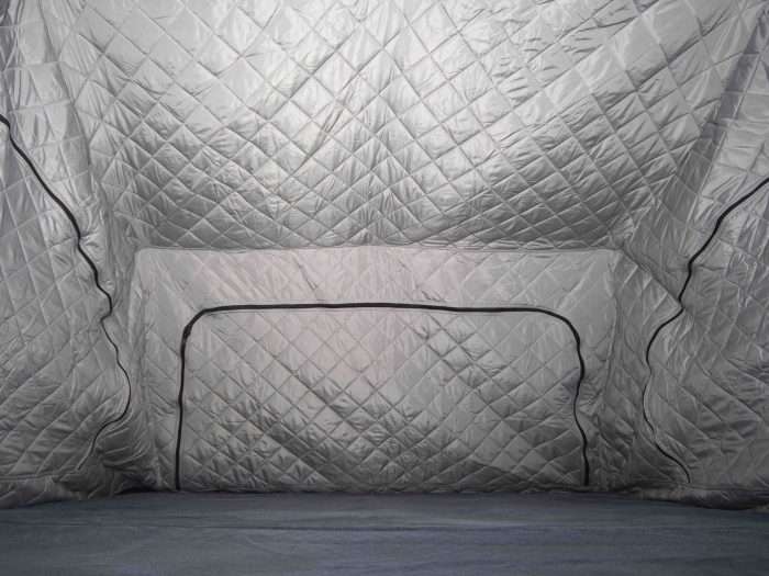 Roof tent thermal liner in a hybrid RTT Discover Series sold by Tent & Trail.